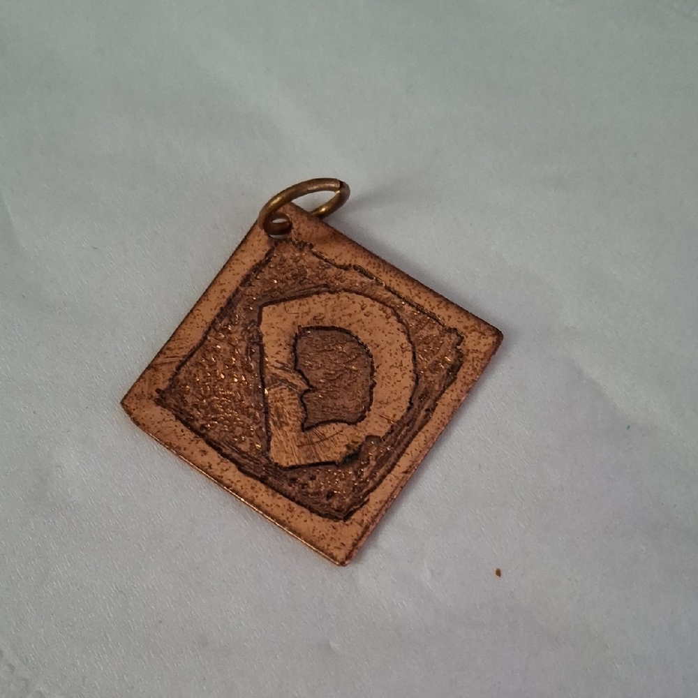 Hammered Copper Square Pendent/Charm,  Letter "D"